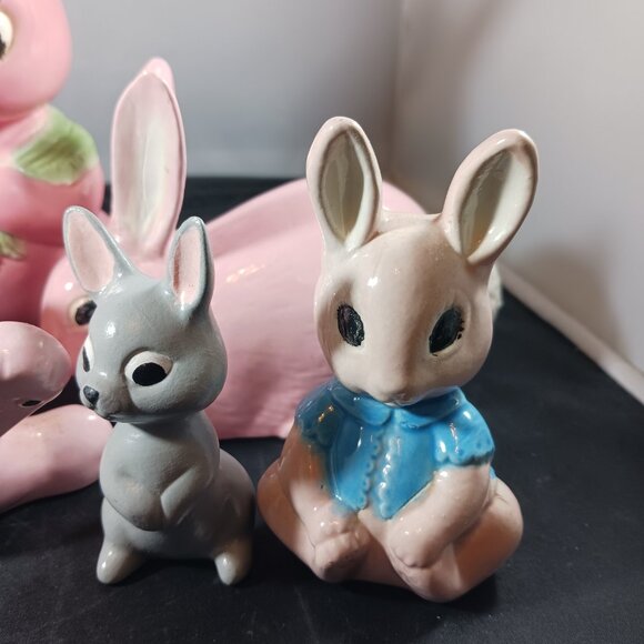 Vintage 5pcs Ceramic Bunny Rabbit Figurines Pink Glazed Shelf Decor - Picture 11 of 13